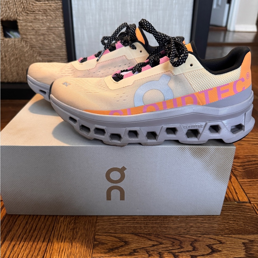 On Cloud Cloudmonster Running Shoes - Cream and Orange